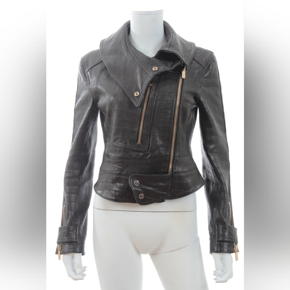 Temperley London Ernst Black Croc-Effect Leather Jacket – $1,800 US 4 / UK 8